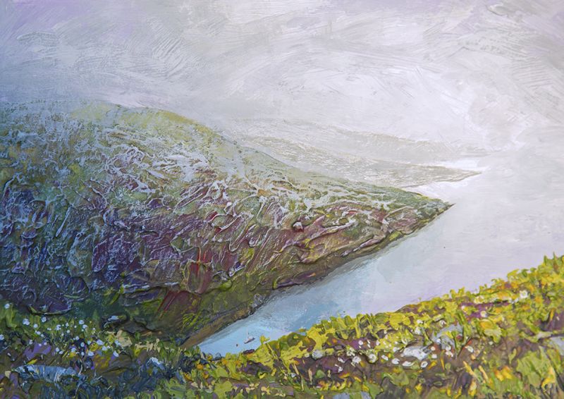 Renigadale in mist. Isle of Harris. Artist Paul Hillary